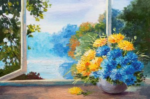 Fototapeta na flizelinie MS-5-2002 Malowanie - Kwiaty niebieskie 375 x 250 cm