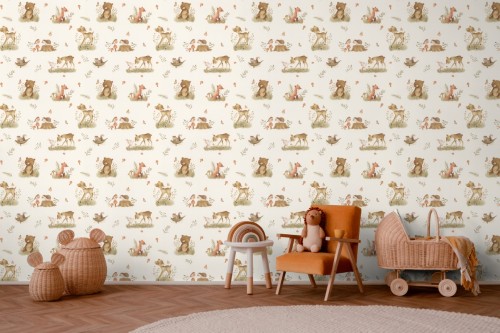 TAPETA 321104 dziecięca w zwierzęta misie lis jeż Kids World 2