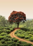FotoTAPETA na flizelinie 5036-4 Red Tree and Hills in Sri Lanka