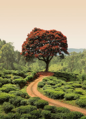 Fototapeta na flizelinie 5036-2V-1 Red Tree and Hills in Sri Lanka